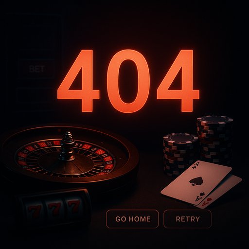 Crickex not-found hero image featuring a dark casino interface with a bold 404 sign, creating a moody, urgent vibe suitable for a betting site. The composition emphasizes navigation and recovery options to the viewer.