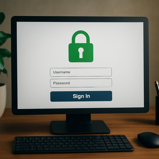Crickex login hero image showing a secure sign-in interface on a desktop with a green padlock, inviting users to sign in securely. The scene conveys calm professionalism and trust worthiness for bettors.