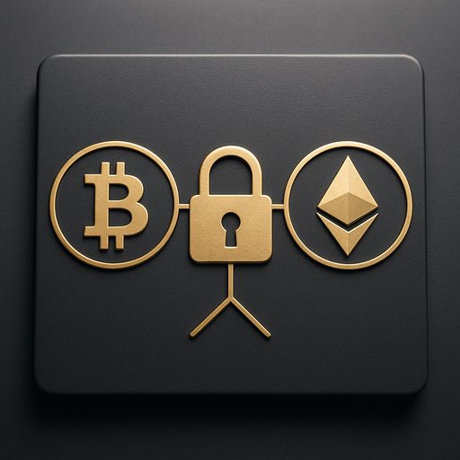 Crypto payments graphic with Bitcoin and Ethereum icons arranged in a secure layout. The image emphasizes crypto options and fast settlement.