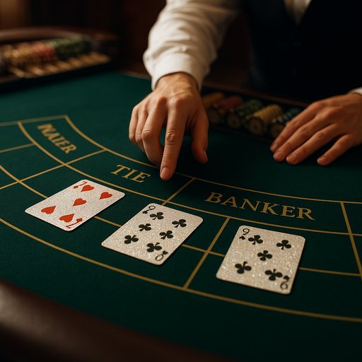 Popular game baccarat: Elegant table layout, shimmering cards, and dealer interaction capturing refined casino vibes for Crickex.