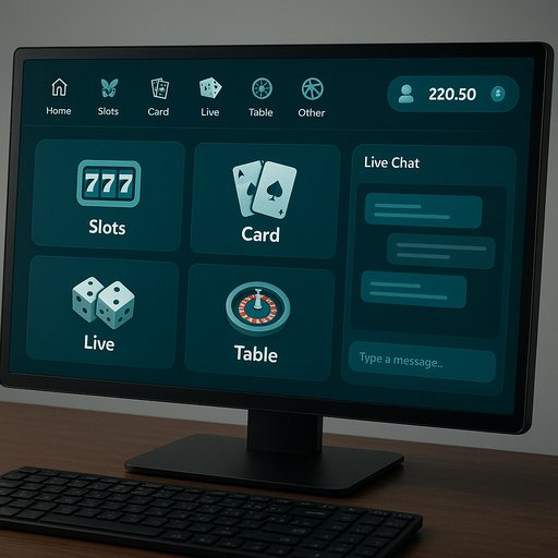 Gaming platform dashboard showing game categories, account balance, and live chat in a clean, modern layout. The dashboard highlights ease of navigation and real-time updates for Crickex users.