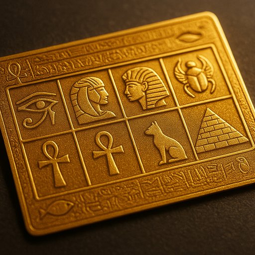 Golden Pharaoh slot card with ancient symbols and shimmering gold