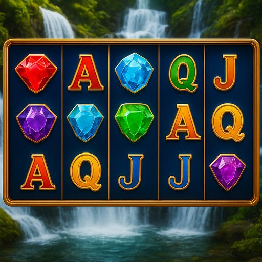 Crystal Cascade slot card with waterfalls and gem symbols