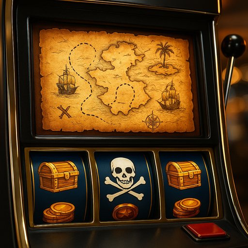 Pirate's Loot slot card with treasure map and ships