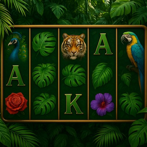 Jungle Reels slot card featuring tropical leaves and exotic wildlife