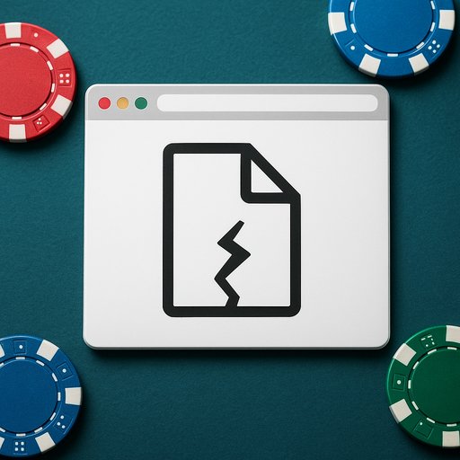 Crickex error concept: browser window with a broken page icon and casino chips around the edges. The image communicates page not found while maintaining Crickex branding.